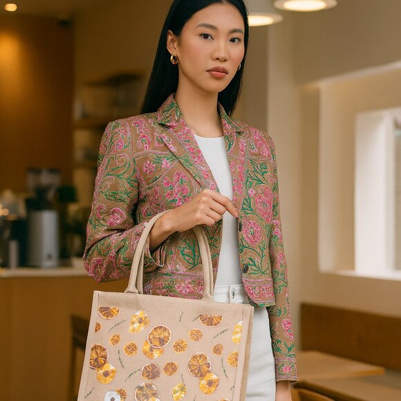 Printed Jute Bag Burlap Tote Bag for Bridesmaid Gift Travel Shopping Wedding - Picture 13 of 13